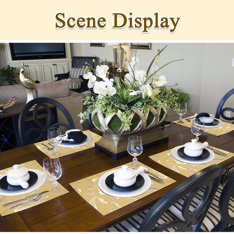 Square Gold Placemats Set of 6 Tablemats 11.8x17.7 inch Vinyl