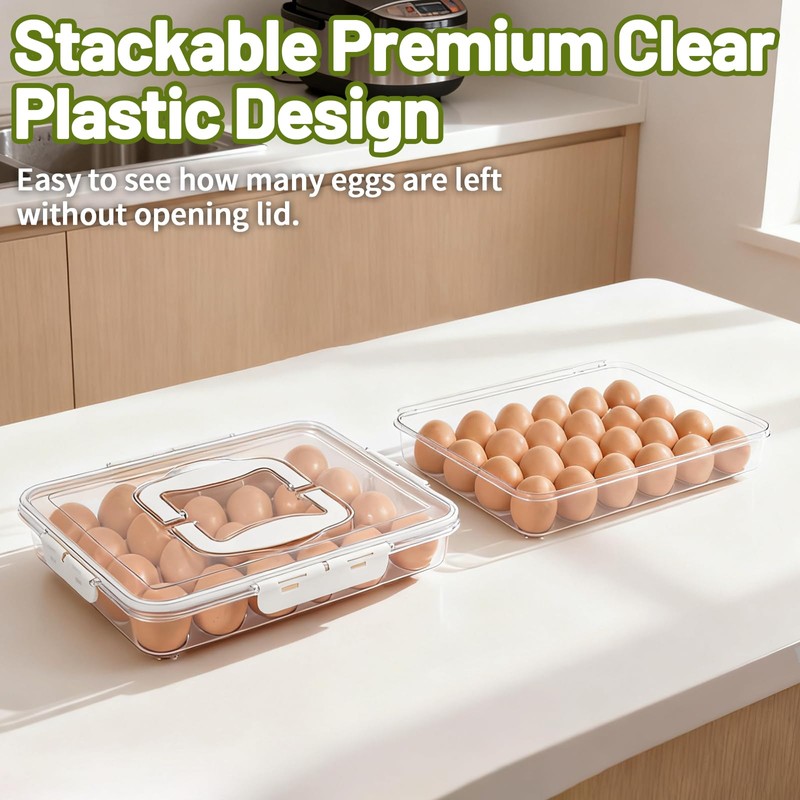 RoskDeewat Deviled Egg Containers with Lid, 2 Pack Thick Clear