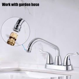 Phiestina Centerset 4-Inch 2 or 3 Hole Chrome Utility Sink/Laundry Faucet, with Rotatable Swivel 360° Spout and Threaded End, with Water Supply Line, BF025-7-C