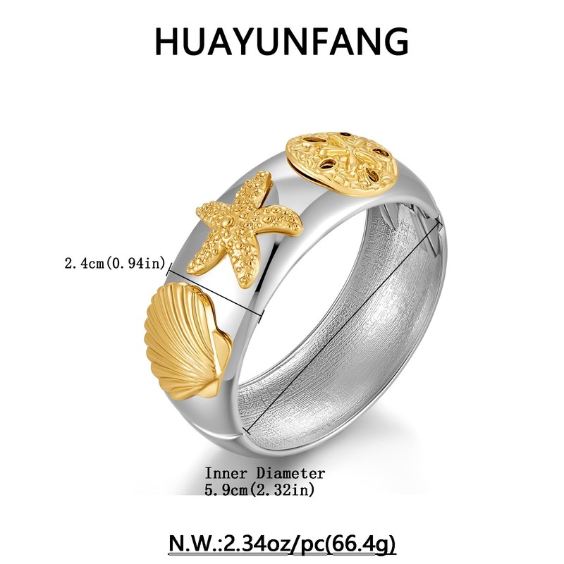 Chunky Seashell Bangle Bracelet for Women Gold Silver Mermaid Sea