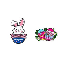 2PCS Cute Easter Rabbit Brooch Pin Set Happy Easter Bunny Carrot Easter Egg Enamel Pins Funny Easter Badges Holiday Jewelry Gifts- 03