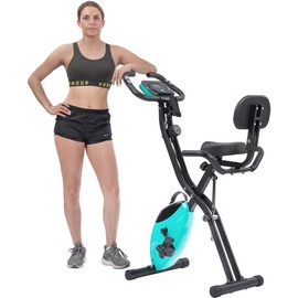Exercise Bike, Folding Exercise Bike for 330LB Capacity, Fitness Upright and Recumbent X-Bike with 10-Level Adjustable Resistance, Back Support Cushion for Home Gym Workout (Green)