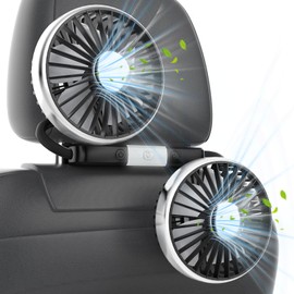 USB Car Fan for Backseat: Dual Rear Seat Fans for Kids Independently Controlled Heads and 2 LED Lights 360° Rotatable Cooling Air Conditioner 3 Speeds Headrest Auto Cooler for Sedan SUV Truck Van
