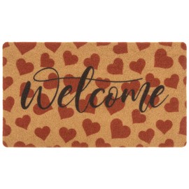 CXQRR Valentine's Day Coir Welcome Door Mat Outdoor Indoor Decoration - Red Love Heart Romantic Doormat Non Slip Backing Doormat for Front Door Porch Decor 17 x 30in