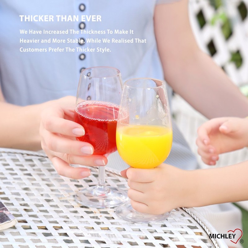 MICHLEY Unbreakable Stemmed Wine Glasses, 100% Tritan Plastic Snifter Glasses,