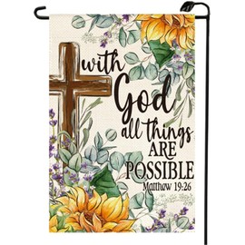 Spring Summer Sunflower Cross Garden Flag 12x18 Inch Double Sided With God All Things Are Possible Floral Yard Outdoor Flag CX01
