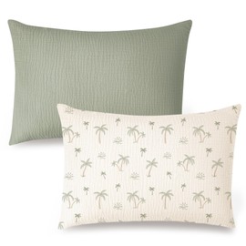 Muslin Toddler Pillowcase for 13x18 Pillow, 2 Pack Soft & Breathable Cotton Toddler Pillow Case, 100% Cotton Travel Pillow Covers for Children（Tree,Fog Green）