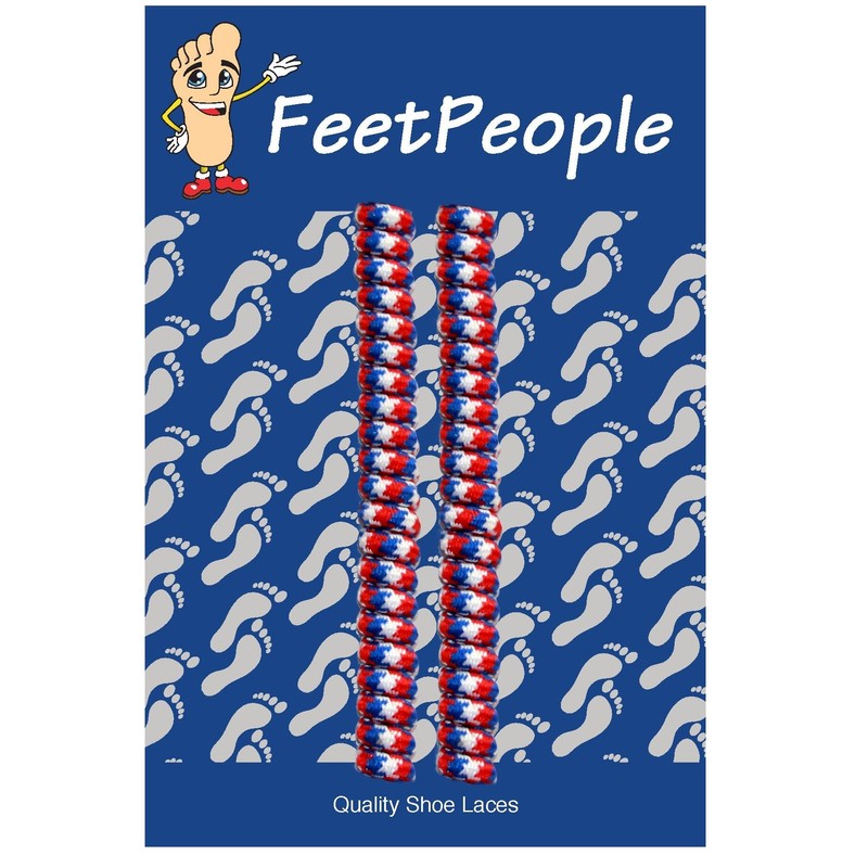 FeetPeople Curly Shoelaces, 1 Pair, Red/White/Blue