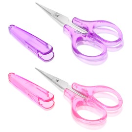 Small Travel Scissors, 3.5" Small Scissors with Cover, Compact Stainless Steel Mini TSA Approved Scissor Carry on for Travel, Sewing, Embroidery, Crafts, Knit (Pink, Purple)