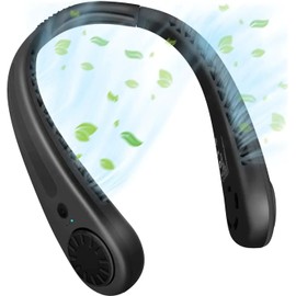 HFglobal Neck Fan,Neck Fan Hands Free Bladeless Personal Fan, USB Powered 3-Speed Neck Fan for Outdoor Indoor (Black-03)