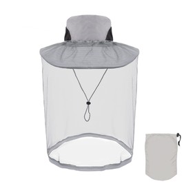 Grantop Midge Head Net Hat, Grey Nylon Mosquito Head Net with Hat, Portable Face Net Mesh with Hat for Outdoor Hiking Camping Climbing Fishing and Walking(Light Grey) (FWM-X01)