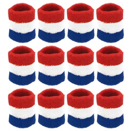 MECCANIXITY Wrist Sweatbands Sports Wrist Bands Sweat for Men & Women Athletic Absorbent for Basketball Football Tennis Soccer Running Working Out Blue, White, Red, Pack of 14