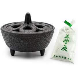 Zen Minded Cast Iron Lotus Incense Burner for Incense Sticks, Cones, Resins and Wax Melts & White Ash Set