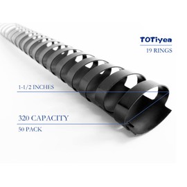 TOTiyea 50 Pack Plastic Binding Comb Spines,2 Inches Diameter,450 Sheet Capacity,Letter Size (8.5x11 Inches) Black Color Binding Comb Spines