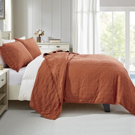 BOURINA Ultrasonic Quilt Set 3-Piece King/CK Bedding Set Pre-Washed Microfiber Ultra Soft Lightweight Star Bedspread Coverlet Set for All Season, Orange