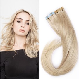 Tape in Hair Extensions Human Hair 40pcs #70 Bleach White 100% Remy Real Hair Extension (22inch-100g)