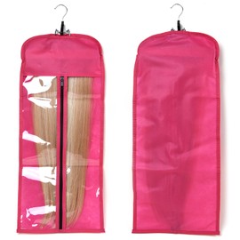 Rose bud Hair Extensions Holder with Storage Bag 1PCS Magenta Wood Metal Hair Extension Hanger Holder for Styling Braiding Washing