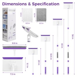 wlich Baseboard Cleaner Tool with Handle 2.0, 60" Extendable Long Handle, Dust Trapping and Locking, 5 Reusable Pads, Purple Base Boards Cleaning Tool for Moldings, Wall, Floor, Bathroom, Kitchen