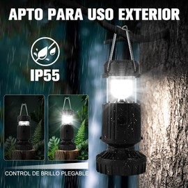 UOUOU Lámpara Camping con Ventilador, 3 en 1 Led Linterna Solar Linterna Recargable, Banco de Energía de 5000 mAh,Tocar Música, Impermeable, para Acampar, Emergencias, Senderismo y Interior (Negro)