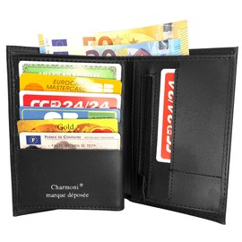 Charmoni - Large Wallet - Classic - Mens - Card Holder, Car Paper, Wallet - Complete - Faux Leather, Black 101 (11 x 15 cm), Classic