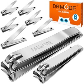 Finger Nail Clippers Adult - DRMODE 8 Pack Nail Clippers Bulk for Men Women Sharp Stainless Steel Travel Mini Toenail Clippers and Fingernail Clipper Set Curved Cutter Trimmer with Nail Cleaner/File | DRMODE