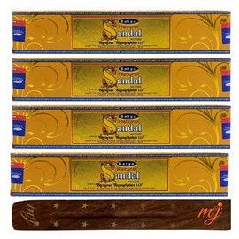 Original Satya Nag Champa Natural Sandal Incense Sticks | with M&J incense sticks holder | x4 pack | for Aromatherapy, Spa, Yoga, Weddings, Meditation, Healing, Positivity and Relaxation