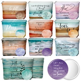 Reginary 20 Sets Christian Gifts for Women Include 20 Religious Canvas Makeup Bags with 20 Bible Verse Compact Mirrors Mother's Day Inspirational Birthday Gift for Mom(Bright Colors,Abstract Style)