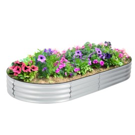 Backyard Expressions Home Galvanized Raised Garden Bed Kit 8x4x1ft, Planter Box Raised Garden Beds Outdoor, Easy Assembly Metal Raised Bed for Gardening Vegetables, Fruits, Flowers - Silver