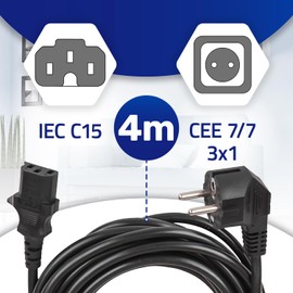 Power Cable 4 m – Plug Schuko and IEC C15 – Power Cable 3 x 1 mm – for Polti Vaporetto – Warranty 10 Years MONTERAL