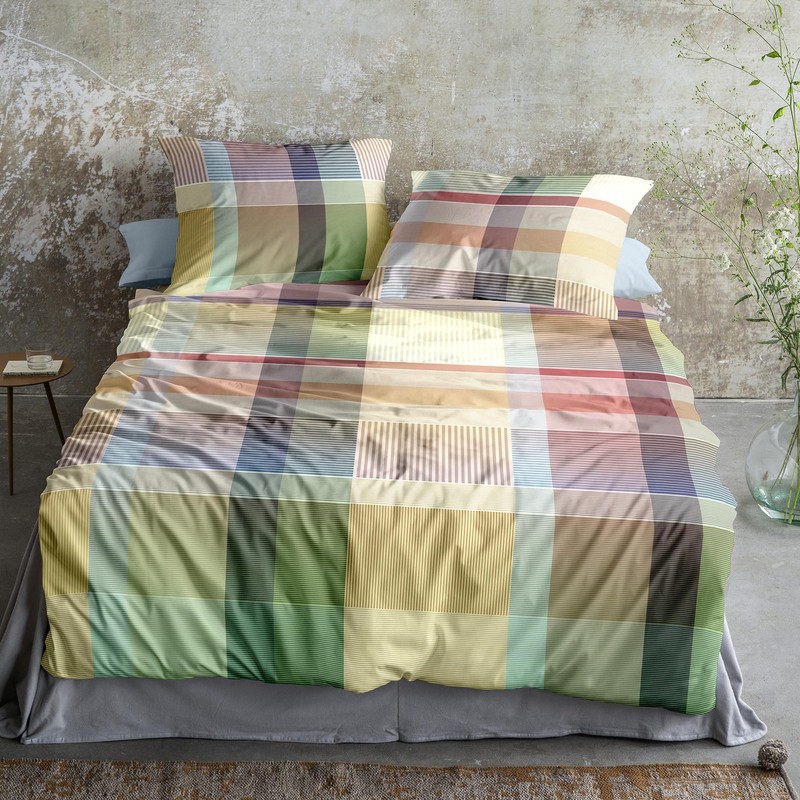 Irisette Bed Linen Mako Satin Yellow/Green/Dusky Pink Size 135 x
