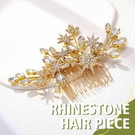 JAKAWIN Rhinestone Bridal Hair Comb Gold Star Hair Accessories Crystal Wedding Hair Piece for Brides and Bridesmaids