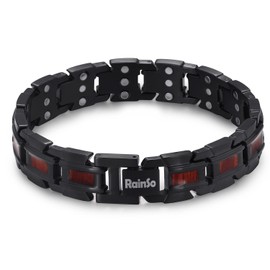 RainSo Men's Magnetic Bracelet, Scorpion Pliers Three-row Magnetic Wood Stainless Steel Bracelet, Comes with Free Link Removal Tool and Jewelry Gift Box -(Black and Red)