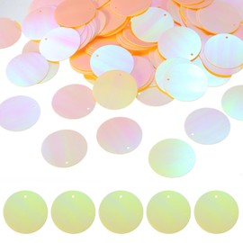 uxcell 150 PCS Flat Round Sequins, 30mm/1.2 Inch Large Sequins for Craft Resin Gradient AB Yellow Loose Sequins Paillettes with Single Holes for DIY Crafts Sewing Embroidery Clothing
