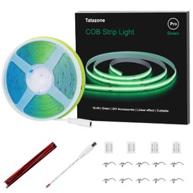 Tatazone Green COB Led Strip Lights with DIY Accessories, 16.4ft 320 LEDs/m DC24V Bright COB Light Strip, Strong Adhesive Flexible COB Tape Lights for Ceiling, Kitchen, Bedroom, Under Cabinet, Closet