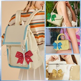 4PCS Cheer Bow Keychain Glitter Rhinestones Key Rings Bow Cheerleader Sports Keychains Accessories Cute Backpack Bag Purse Charm Decoration for Baseball Soccer Football Volleyball