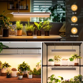 SpeePlant 1.4FT Hanging Grow Light for Indoor Plants, Full Spectrum with 660nm Red LED, T5 2020T Light Fixture, 36W(2×18W) Grow Lamp with Reflectors for Seedling Tray, 2-Pack