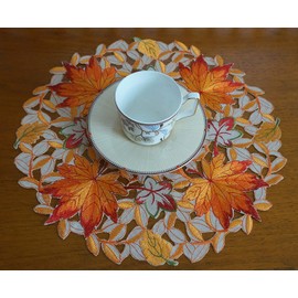 GRANDDECO Thanksgiving Harvest Table Runner Embroidered Cutwork Maple Leaves Dresser Scarf Table Cover Autumn Or Fall Decorations (Placemat 14" Set of 2)