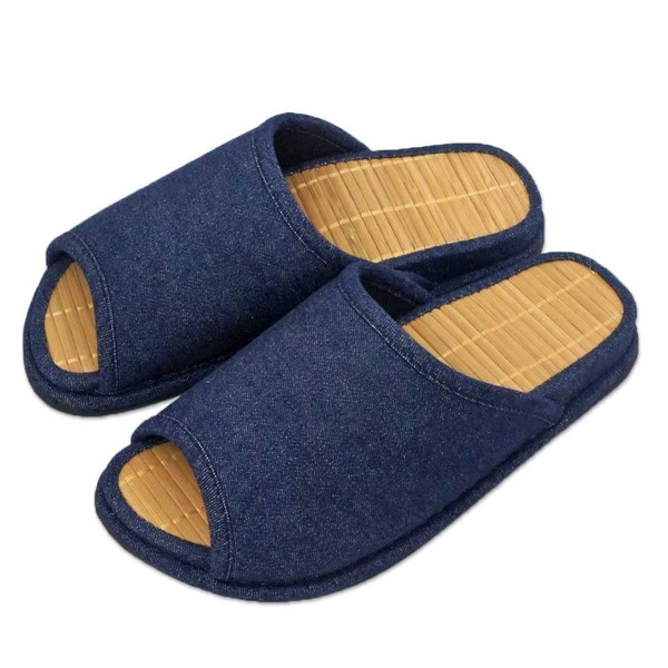 Bamboo Step Slippers, D Senote Denim Leather Sole, Size L, Up to Approx. 11.0 inches (28 cm), Made in Japan, Arch Stimulation, Dark Blue