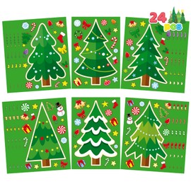 JOYIN 24 Pcs Christmas Tree Stickers, Make Your Own Christmas Tree Stocking Stuffers, Christmas Party Favors for Kids Christmas Party Supplies Presents Classroom Games, Green Stickers