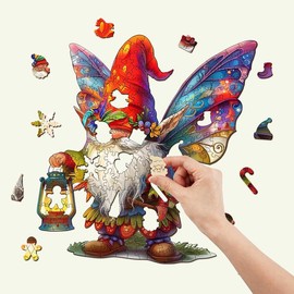 Gnome Wooden Puzzle for Adults and Kids Unique Shape Animal Wood Puzzles Challenging Puzzle, Family Game Gifts for Parents Grandparents Brainstorm - Size: S (90-120pcs)