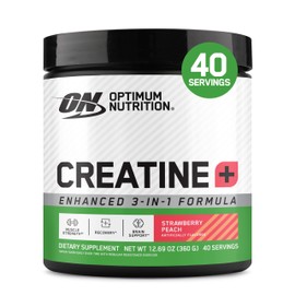 Optimum Nutrition Creatine Monohydrate Plus Powder, Strawberry Peach Flavored Creatine Performance Blend, with Electrolytes for Hydration, Added Vitamins, 40 Servings, 360 Grams (Packaging May Vary)
