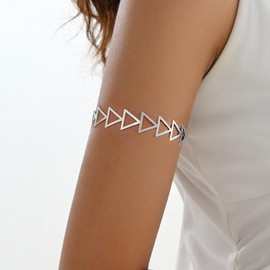 Upper Arm Cuff for Women Minimalist Adjustable Arm Band Gold Silver Arm Cuff Hollow Multi-Layer Arm Bracelet Upper Arm Metal Arm Cuff Bangle for Women (Silver Triangle)