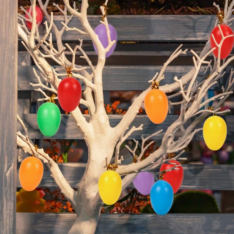 O-Kinee Easter decoration: Plastic Easter Eggs with Ribbon Colourful for
