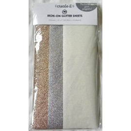 Create It 4 Packs "Iron On Glitter Sheets" by Create It, Gold Silver White 8"x9" Holiday