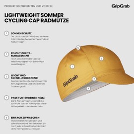 GripGrab Lightweight Summer Cycling Cap UV Protection Bicycle Underhelmet Hat Retro Cycling Mesh Fly Protection Bicycle Hat, mustard yellow
