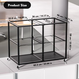 mopam File Cart with Wheels Hanging Files Folder Movable Pull-Out File Folder Rack Steel Wire Filing Cart File Organizer Cart 2-Tier Metal Rolling File Cabinet for Office 33.66x18.11x25 in