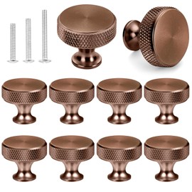 Tearmier 10 Pack Rose Gold Knurled Cabinet Knobs Single Hole Round Wardrobe Knobs Door Kitchen Hardware Cupboard Knob with 30 Screws Handles for Drawer Dresser, Cupboard and Wardrobe(26mm*30mm)
