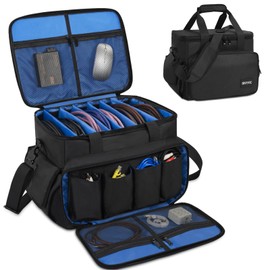 IBVIVIC DJ Cable File Bag with 6 Detachable Dividers High Capacity Gig Cable Bag for Cords,DJ Gear,Sound Instrument and Accessories, Blue