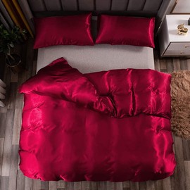 Roch Linen 100% Pure Silk Satin Duvet Set with 2 Pillowcases Wrinkle Free Fade Resistant One Silk Duvet Cover | Two Pillowcases | Cool Soft Silk Duvet Set (Burgundy, King/Cal King)