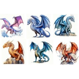 6 Piece 3"x3" Dragons 100% Cotton Panel Squares | Quilting Sewing Blocks